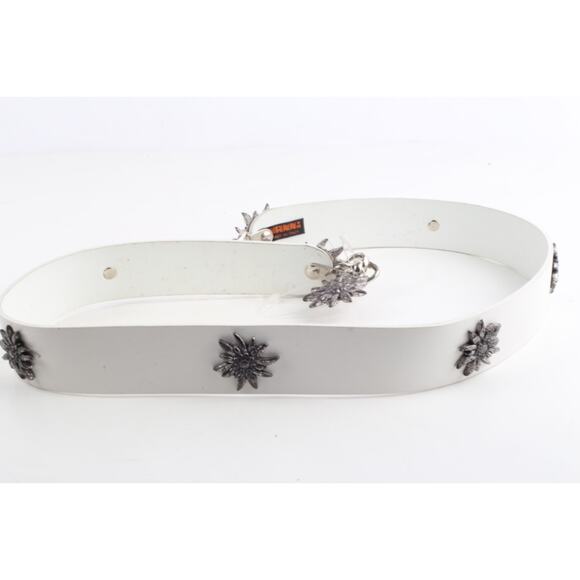 Vintage White Faux Leather Alpine Metal Flower Waist Belt Womens Size 85 / 34 main image 9